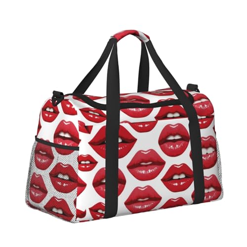 Kabinentasche, Reisetasche, Wochenende, Turnbeutel für Damen und Herren, kleines Handgepäck, Untersitz-Handgepäck, Pop-Art-Design mit roten Lippen Kabinentasche, Reisetasche, Wochenende, Turnbeutel für Damen und Herren, kleines Handgepäck, Untersitz-Handgepäck, Pop-Art-Design mit roten Lippen von CFAN