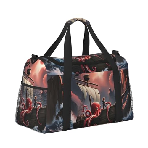 Kabinentasche, Reisetasche, Wochenende, Turnbeutel für Damen und Herren, kleines Handgepäck, Untersitz-Handgepäck, roter Oktopus-Angriffsboot Kabinentasche, Reisetasche, Wochenende, Turnbeutel für Damen und Herren, kleines Handgepäck, Untersitz-Handgepäck, roter Oktopus-Angriffsboot von CFAN