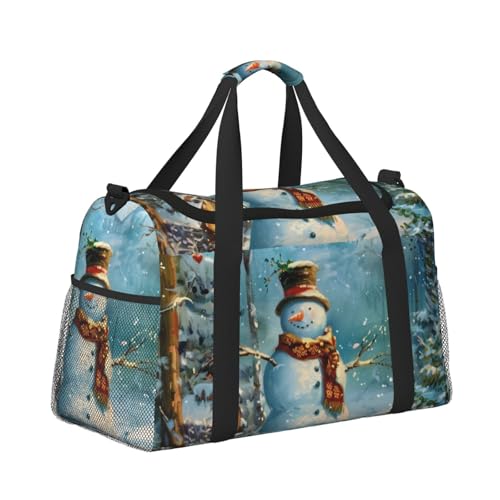 Kabinentasche, Reisetasche, Wochenende, Turnbeutel für Damen und Herren, kleines Handgepäck, unter dem Sitz, Schneemann im verschneiten Wald von CFAN