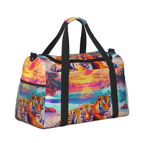 Kabinentasche, Reisetasche, Wochenende, Turnbeutel für Damen und Herren, kleines Handgepäck, unter dem Sitz, Tiger, die am Strand liegen von CFAN
