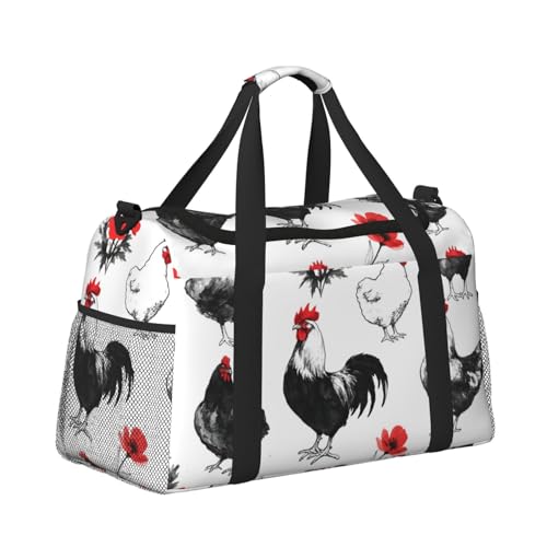 Kabinentasche, Reisetasche, Wochenende, Turnbeutel für Damen und Herren, kleines Handgepäck unter dem Sitz, Hühner-Hahn-Muster Kabinentasche, Reisetasche, Wochenende, Turnbeutel für Damen und Herren, kleines Handgepäck unter dem Sitz, Hühner-Hahn-Muster von CFAN