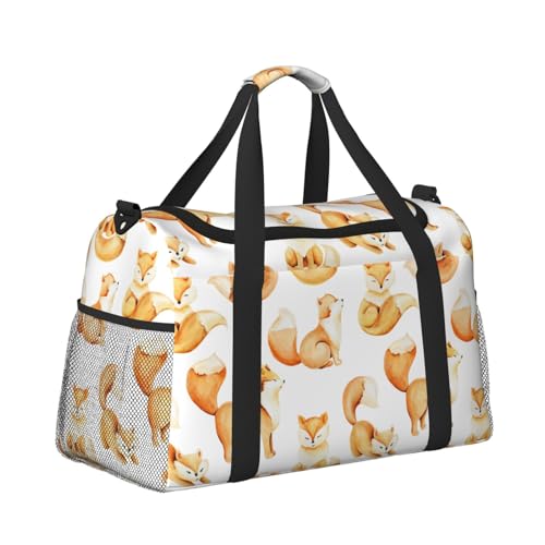 Leichte Reisetasche für Wochenendausflüge, Handgepäck, Kabinentasche, Turnbeutel oder Übernachtungstasche, Aquarell-süßes Füchs-Muster von CFAN
