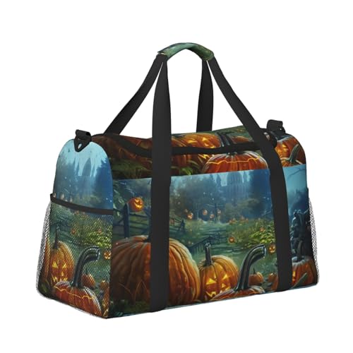 Leichte Reisetasche für Wochenendausflüge, Handgepäck, Kabinentasche, Turnbeutel oder Übernachtungstasche, Halloween-Kürbislaterne, Feld von CFAN
