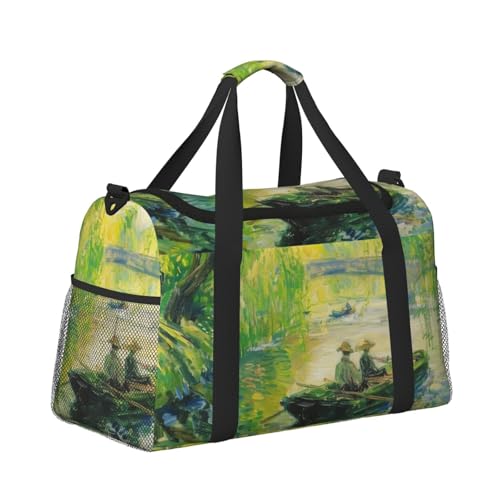 Leichte Reisetasche für Wochenendausflüge, Handgepäcktasche, Turnbeutel oder Übernachtungstasche, Boot auf dem Fluss, Ölgemälde Leichte Reisetasche für Wochenendausflüge, Handgepäcktasche, Turnbeutel oder Übernachtungstasche, Boot auf dem Fluss, Ölgemälde von CFAN