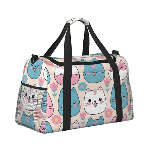 Leichte Reisetasche für Wochenendausflüge, Handgepäcktasche, Turnbeutel oder Übernachtungstasche, Cartoon-Katzenköpfe von CFAN