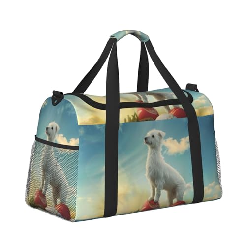 Leichte Reisetasche für Wochenendausflüge, Handgepäcktasche, Turnbeutel oder Übernachtungstasche, Ostereier und weißer Hund von CFAN