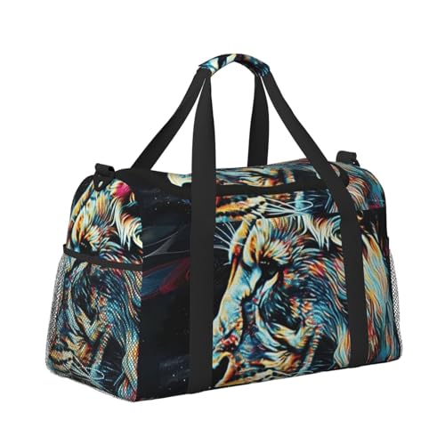 Leichte Reisetasche für Wochenendausflüge, Handgepäcktasche, Turnbeutel oder Übernachtungstasche, buntes Löwengemälde Leichte Reisetasche für Wochenendausflüge, Handgepäcktasche, Turnbeutel oder Übernachtungstasche, buntes Löwengemälde von CFAN