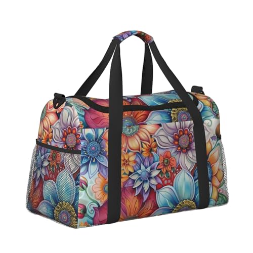Leichte Reisetasche für Wochenendausflüge, Handgepäcktasche, Turnbeutel oder Übernachtungstasche, buntes blühendes Blumenmuster von CFAN