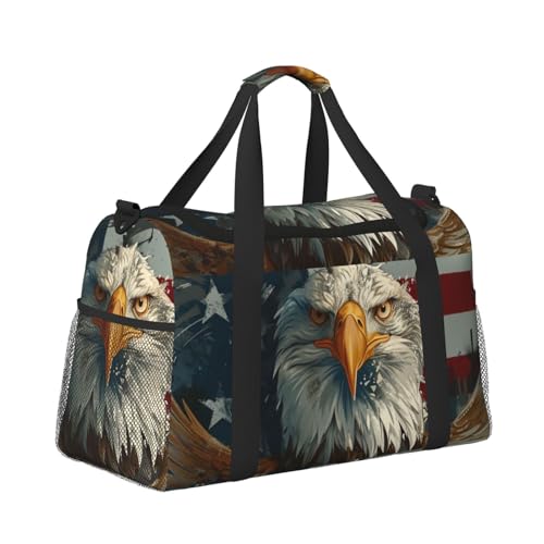 Leichte Weekender Duffel Bags Reisetasche - Handgepäcktasche, Kabinentasche, Turnbeutel oder Übernachtungstasche, Adler mit amerikanischer Flagge von CFAN