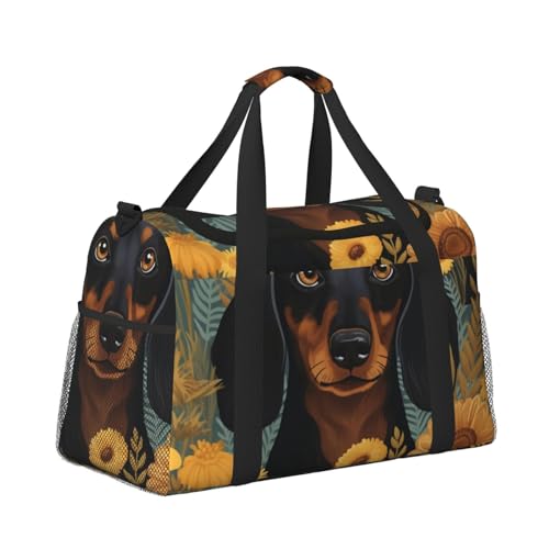 Leichte Weekender Duffel Bags Reisetasche - Handgepäcktasche, Kabinentasche, Turnbeutel oder Übernachtungstasche, Dackel Hund mit Blume Leichte Weekender Duffel Bags Reisetasche - Handgepäcktasche, Kabinentasche, Turnbeutel oder Übernachtungstasche, Dackel Hund mit Blume von CFAN