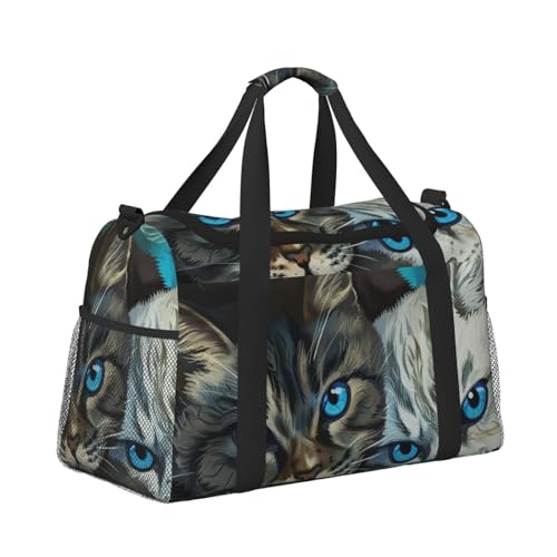 Leichte Weekender Duffel Bags Reisetasche - Handgepäcktasche, Kabinentasche, Turnbeutel oder Übernachtungstasche, Katze mit blauen Augen von CFAN