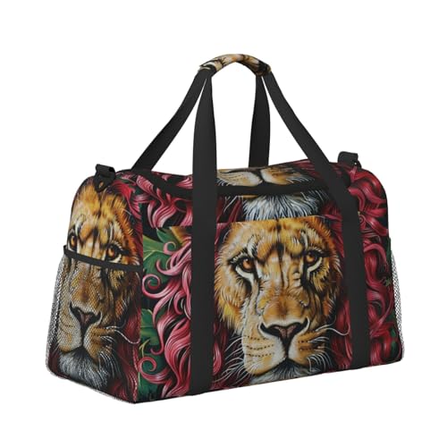 Leichte Weekender Duffel Bags Reisetasche - Handgepäcktasche, Kabinentasche, Turnbeutel oder Übernachtungstasche, Löwe mit Himbeermähne Leichte Weekender Duffel Bags Reisetasche - Handgepäcktasche, Kabinentasche, Turnbeutel oder Übernachtungstasche, Löwe mit Himbeermähne von CFAN