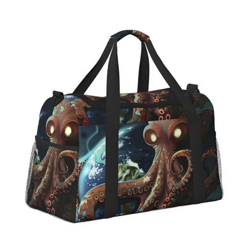 Leichte Weekender Duffel Bags Reisetasche - Handgepäcktasche, Kabinentasche, Turnbeutel oder Übernachtungstasche, Octopus mit Erde von CFAN