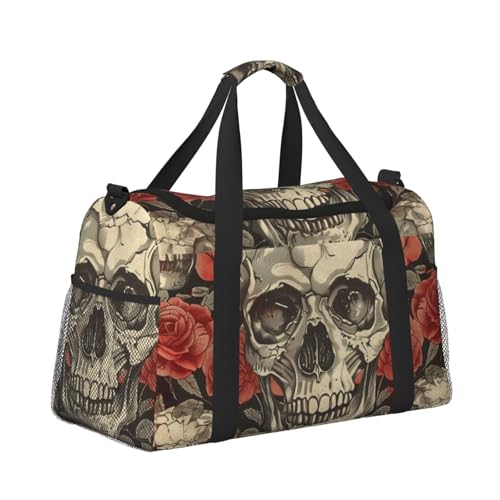 Leichte Weekender Duffel Bags Reisetasche - Handgepäcktasche, Kabinentasche, Turnbeutel oder Übernachtungstasche, Retro Totenkopf Rosen Leichte Weekender Duffel Bags Reisetasche - Handgepäcktasche, Kabinentasche, Turnbeutel oder Übernachtungstasche, Retro Totenkopf Rosen von CFAN