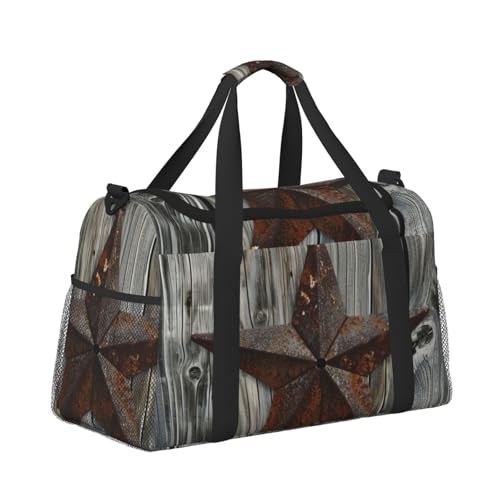Leichte Weekender Duffel Bags Reisetasche - Handgepäcktasche, Kabinentasche, Turnbeutel oder Übernachtungstasche, Roststern auf Holzzaun Leichte Weekender Duffel Bags Reisetasche - Handgepäcktasche, Kabinentasche, Turnbeutel oder Übernachtungstasche, Roststern auf Holzzaun von CFAN