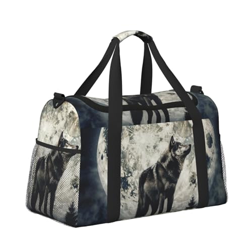 Leichte Weekender Duffel Bags Reisetasche - Handgepäcktasche, Kabinentasche, Turnbeutel oder Übernachtungstasche, Wolf heulend und Vollmond Leichte Weekender Duffel Bags Reisetasche - Handgepäcktasche, Kabinentasche, Turnbeutel oder Übernachtungstasche, Wolf heulend und Vollmond von CFAN