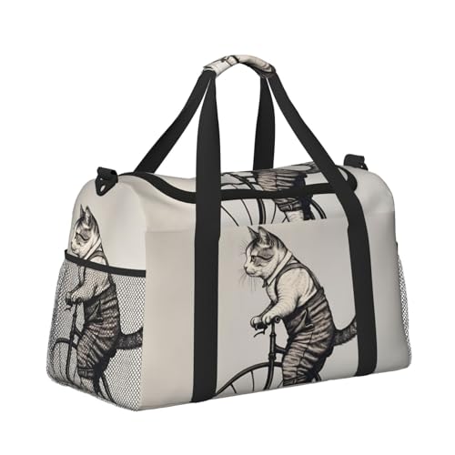 Leichte Weekender Duffel Bags Reisetasche - Handgepäcktasche, Kabinentasche, Turnbeutel oder Übernachtungstasche, lustige Katze auf Vintage-Fahrrad Leichte Weekender Duffel Bags Reisetasche - Handgepäcktasche, Kabinentasche, Turnbeutel oder Übernachtungstasche, lustige Katze auf Vintage-Fahrrad von CFAN