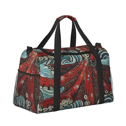 Leichte Weekender Duffel Bags Reisetasche - Handgepäcktasche, Kabinentasche, Turnbeutel oder Übernachtungstasche, roter Oktopus von CFAN
