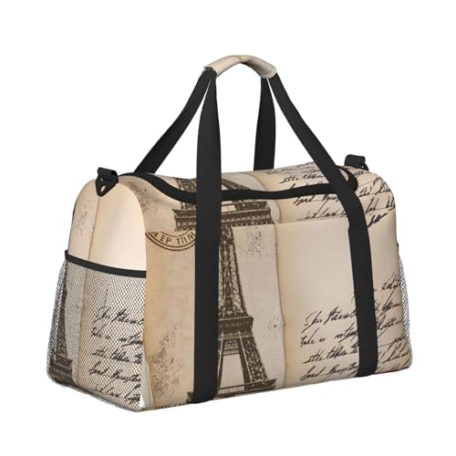 Leichte Weekender Seesack Reisetasche – Handgepäcktasche, Kabinentasche, Turnbeutel oder Übernachtungstasche, Eiffelturm-Postkartenmuster Leichte Weekender Seesack Reisetasche – Handgepäcktasche, Kabinentasche, Turnbeutel oder Übernachtungstasche, Eiffelturm-Postkartenmuster von CFAN