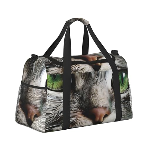 Leichte Weekender Seesack Reisetasche – Handgepäcktasche, Kabinentasche, Turnbeutel oder Übernachtungstasche, Grüne Augen Katze von CFAN