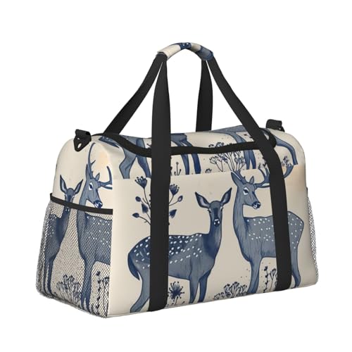 Leichte Weekender Seesack Reisetasche - Handgepäcktasche, Kabinentasche, Turnbeutel oder Übernachtungstasche, Hirsche mit Blumen von CFAN