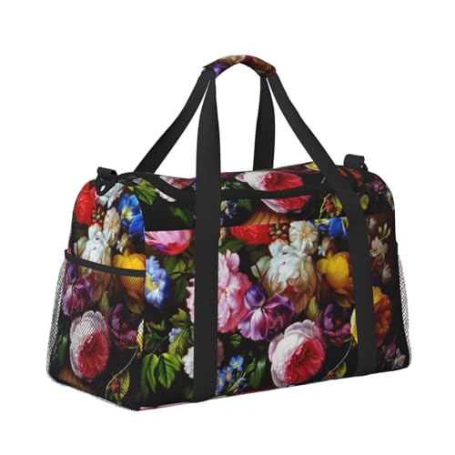 Leichte Weekender Seesack Reisetasche – Handgepäcktasche, Kabinentasche, Turnbeutel oder Übernachtungstasche, Ölgemälde Blüten Blumen von CFAN
