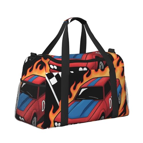 Leichte Weekender Seesack Reisetasche – Handgepäcktasche, Kabinentasche, Turnbeutel oder Übernachtungstasche, Rennwagen mit karierter Flagge von CFAN