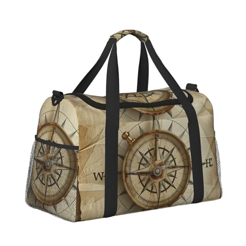 Leichte Weekender Seesack Reisetasche – Handgepäcktasche, Kabinentasche, Turnbeutel oder Übernachtungstasche, Retro-Kompass von CFAN