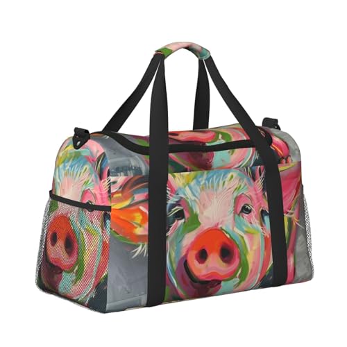 Leichte Weekender Seesack Reisetasche – Handgepäcktasche, Kabinentasche, Turnbeutel oder Übernachtungstasche, Schweinemalerei von CFAN