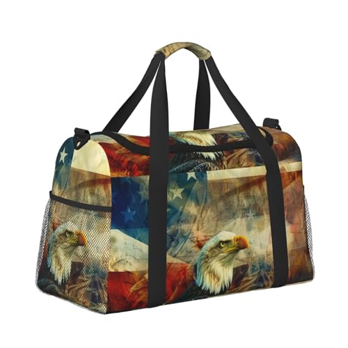 Leichte Weekender Seesack Reisetasche – Handgepäcktasche, Kabinentasche, Turnbeutel oder Übernachtungstasche, amerikanische Flagge und Adler Leichte Weekender Seesack Reisetasche – Handgepäcktasche, Kabinentasche, Turnbeutel oder Übernachtungstasche, amerikanische Flagge und Adler von CFAN