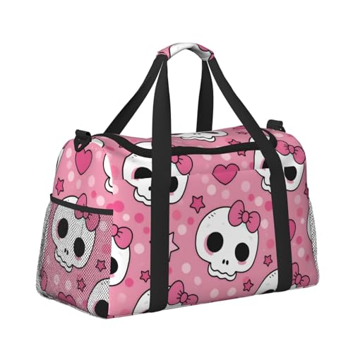 Leichte Weekender Seesack Reisetasche – Handgepäcktasche, Kabinentasche, Turnbeutel oder Übernachtungstasche, rosa Schleife, Liebesherz mit Totenkopf Leichte Weekender Seesack Reisetasche – Handgepäcktasche, Kabinentasche, Turnbeutel oder Übernachtungstasche, rosa Schleife, Liebesherz mit Totenkopf von CFAN