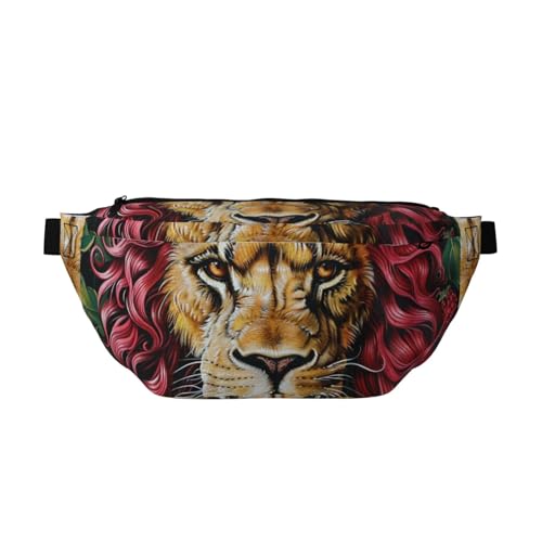 Lion with Raspberry Mane Sling Bag Waist Pack Adjustable Belt Waistpacks for Outdoors Workout Hiking Gifts for Men Women, mehrfarbig, Einheitsgröße, Wanderrucksack Lion with Raspberry Mane Sling Bag Waist Pack Adjustable Belt Waistpacks for Outdoors Workout Hiking Gifts for Men Women, mehrfarbig, Einheitsgröße, Wanderrucksack von CFAN