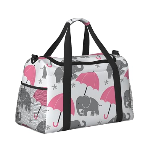 Reisetasche, Sporttasche, Sporttasche, Wochenendtasche, Handgepäck, Handgepäck, Übernachtung, niedliches Elefanten- und Regenschirm-Muster Reisetasche, Sporttasche, Sporttasche, Wochenendtasche, Handgepäck, Handgepäck, Übernachtung, niedliches Elefanten- und Regenschirm-Muster von CFAN