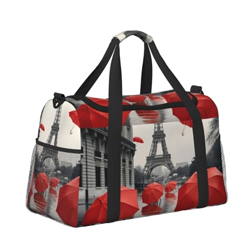 Reisetasche, Sporttasche, Sporttasche, Wochenendtasche, Handgepäck, Übernachtung, Eiffelturm und roter Regenschirm Reisetasche, Sporttasche, Sporttasche, Wochenendtasche, Handgepäck, Übernachtung, Eiffelturm und roter Regenschirm von CFAN