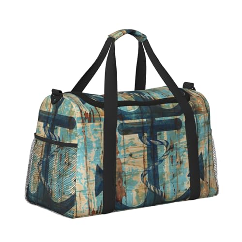 Reisetasche, Sporttasche, Sporttasche, Wochenendtasche, Übernachtungstasche, für Männer und Frauen, Handgepäck, Anker auf Holzbrettern bemalt Reisetasche, Sporttasche, Sporttasche, Wochenendtasche, Übernachtungstasche, für Männer und Frauen, Handgepäck, Anker auf Holzbrettern bemalt von CFAN