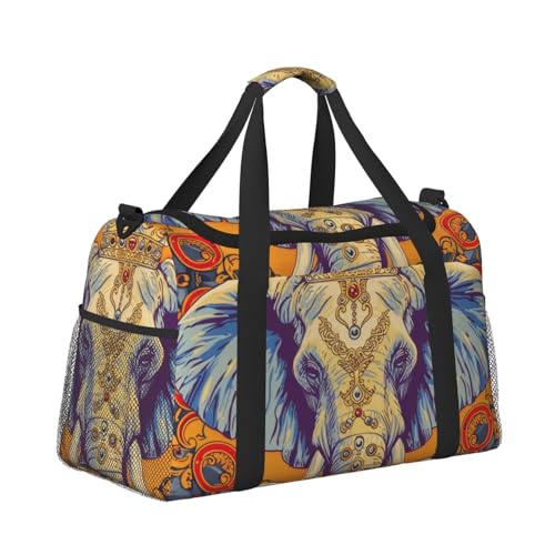 Reisetasche, Sporttasche, Turnbeutel, Wochenendtasche, Übernachtungstasche für Männer und Frauen, Handgepäck, Elefant mit Krone von CFAN