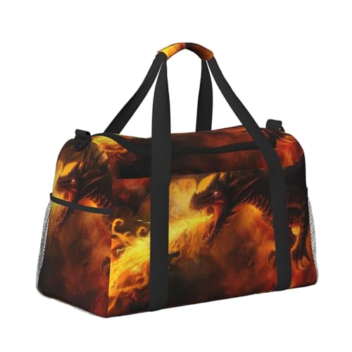 Reisetasche, Sporttasche, Turnbeutel, Wochenendtasche, Übernachtungstasche für Männer und Frauen, Handgepäck, feueratmender Drache von CFAN