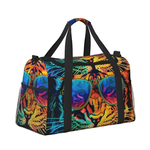 Sporttasche, Reisetasche, Reisetasche, Reisetasche, Handgepäck, Wochenende, Übernachtung, für Herren und Damen, Tiger mit Sonnenbrille Sporttasche, Reisetasche, Reisetasche, Reisetasche, Handgepäck, Wochenende, Übernachtung, für Herren und Damen, Tiger mit Sonnenbrille von CFAN