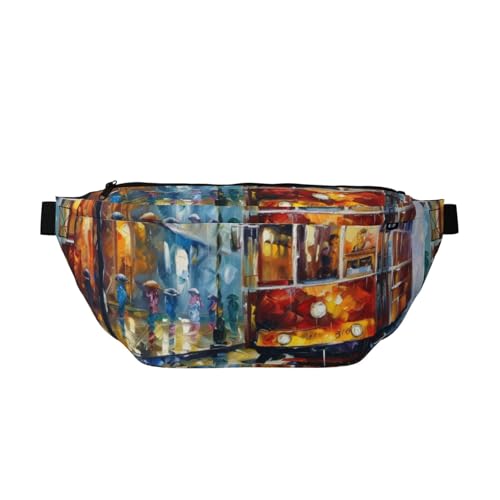 Trolley on Rainy Day Ölgemälde Sling Brusttasche Crossbody Umhängetasche Reisetasche Hüfttasche Casual Radfahren Wandern für Männer Frauen, mehrfarbig, Einheitsgröße, Wanderrucksack von CFAN