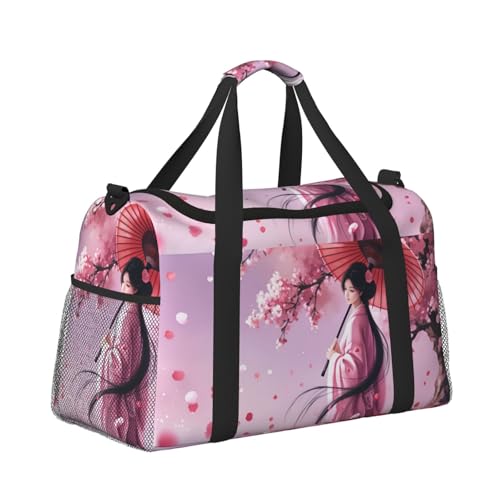 Weekender Seesack für Damen und Herren, leichte Reisetasche, ideal für Fitnessstudio, Sport oder Übernachtungsausflüge, chinesisches Mädchen mit rotem Regenschirm Weekender Seesack für Damen und Herren, leichte Reisetasche, ideal für Fitnessstudio, Sport oder Übernachtungsausflüge, chinesisches Mädchen mit rotem Regenschirm von CFAN