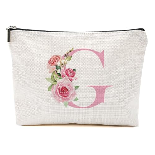 CFGBFDGH Monogramm-Make-up-Tasche, Initial-Kosmetiktasche, personalisierte Make-up-Tasche, Monogramm-Make-up-Tasche, Geschenke für Frauen, Brautjungfer, g, 9.62 * 7.42 Inches von CFGBFDGH