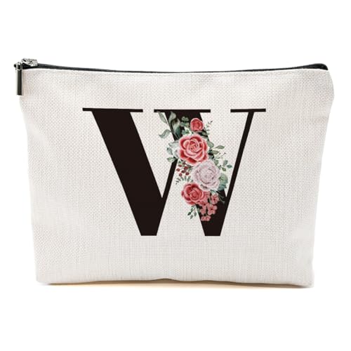 CFGBFDGH Monogramm-Make-up-Tasche, Initial-Kosmetiktasche, personalisierte Make-up-Tasche, Monogramm-Make-up-Tasche, Geschenke für Frauen, Brautjungfer, rote rose, 9.62 * 7.42 Inches von CFGBFDGH