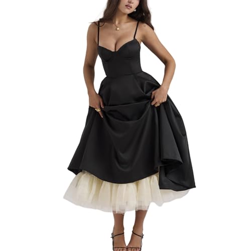 CFHFKPWMQ Schwarz,L, Damen Ballkleider A-Linie Abendkleider Partykleider Für Frauen Rückenfreies Kleid Hochzeitsfeier Lange Kleider von CFHFKPWMQ