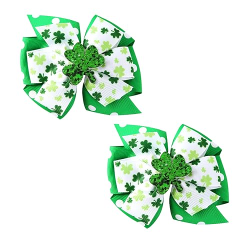 2 Stück Haarschleifen Haarspangen Mädchen,Haarspange Shleife Haaraccessoires,Haarschleifen Glitter Grünes Kleeblatt Haarspangen Irisches Kleeblatt Band Schleife Knoten Haarschleifen Für Irische Party. von CFHOOAY