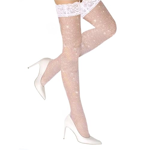 Netzstrümpfe,Halterlose Strümpfe,Damen Halterlose Spitze Netzstrümpfe,Netzstrumpfhose Glitzer Fishnet Tights Stockings Sexy Damen Strümpfe,Strümpfe Mesh Strumpfhosen Glitter mit Elastische Spitze von CFHOOAY