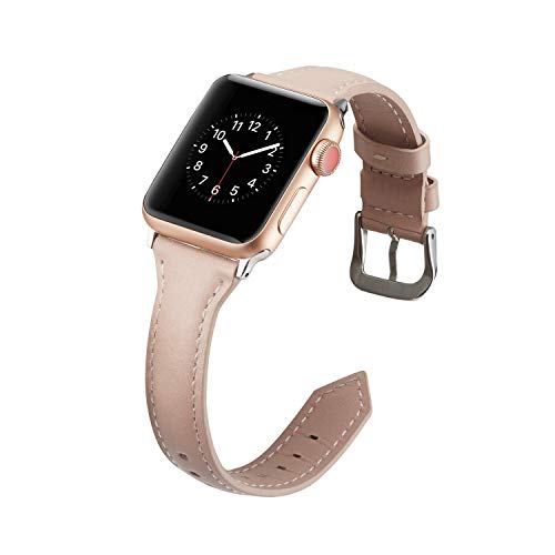 Leder Ersatzband fü iWatch 42mm Rosa, Schlankes Armband Verstellbare Armbänder Leder Sportarmband Mädchen Kompatibel mit Apple Watch 42mm 44mm 45mm 46mm Ultra 49mm Series SE/11/10/9/8/7/6/5/4/3/2/1 von CFKNDBP