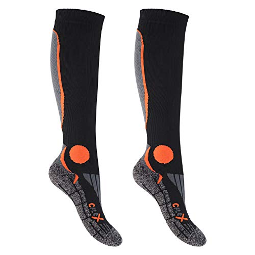 CFLEX Herren & Damen Running Kompressions Strümpfe (2 Paar), Sport Kniestrümpfe - Schwarz-Orange 39-42 von CFLEX