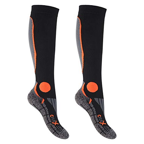 CFLEX Herren & Damen Running Kompressions Strümpfe (2 Paar), Sport Kniestrümpfe - Schwarz-Orange 43-46 von CFLEX