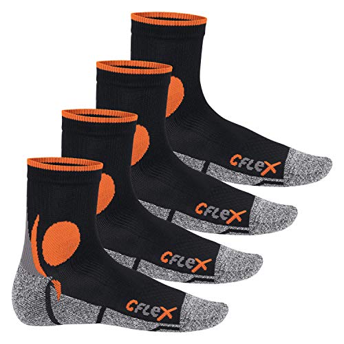 CFLEX Damen und Herren Running Funktions-Socken (4 Paar) Laufsocken - Schwarz-Orange 35-38 von CFLEX