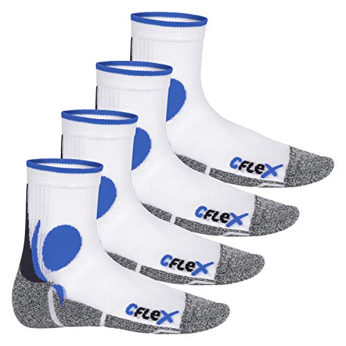 CFLEX Damen und Herren Running Funktions-Socken (4 Paar) Laufsocken - Weiss-Blau 35-38 von CFLEX